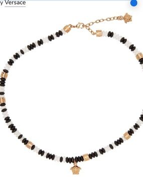 Versace White & Black Beaded Medusa Necklace unisex